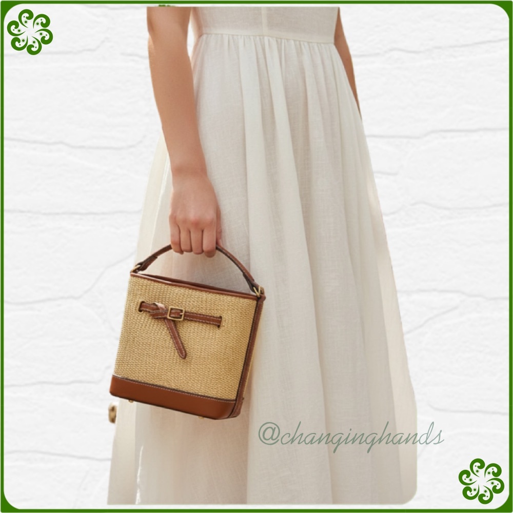 MANGO Raffia-Effect Bucket Crossbody Bag